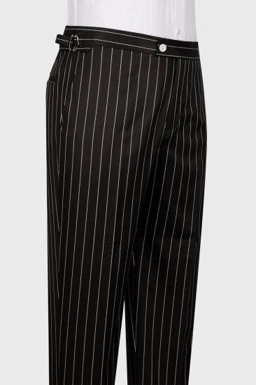 Slim High Waist Three Piece Pinstripe Black Business Suit With Vest_4