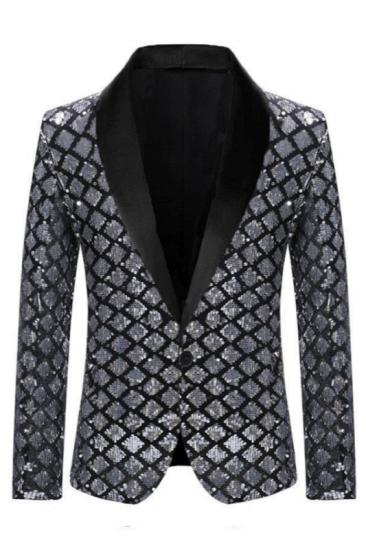 Bill Handsome Silver Sequins Shawl Lapel Prom Suits_1