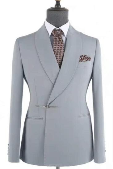 Dusty Gray Shawl Lapel Bolt Buckle Men's Business Suit
