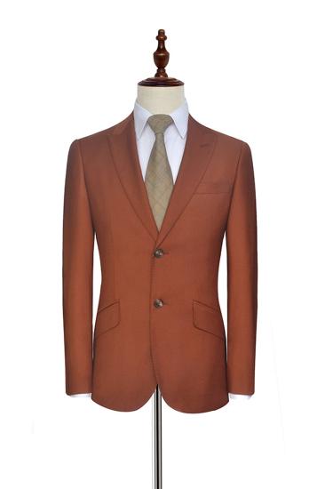 Two Button Dust Orange Men Suit |  Business Point Lapel Flap Pocket Suit
