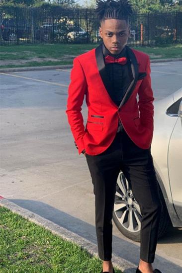 Christopher Red Slim Fit One Button Prom Men Suit With Black Shawl Lapel