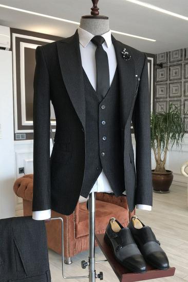 Devin Simple Black Velvet With Buttons Formal Business Slim Men Suit_1