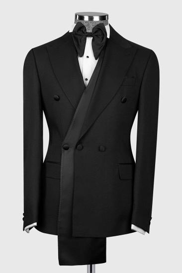 Stylish Black Double Breasted Mens Formal Suit Wedding Tuxedo_1