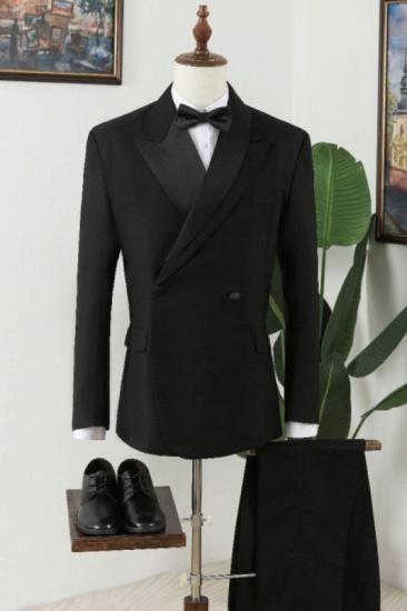 Gentleman Classical Black Peaked Lapel Double Breasted Prom Men Suits