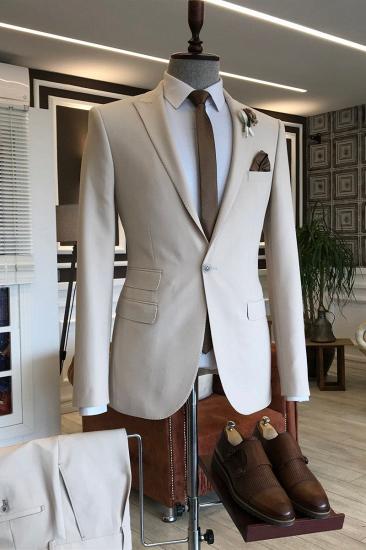 Formal Light Khaki Pointed Lapel One Button 3 Flaps Men Suit_1