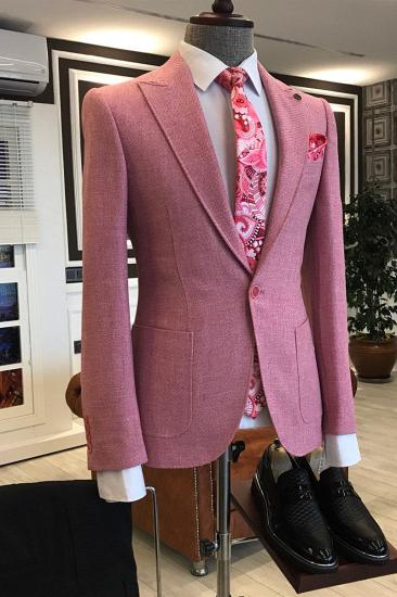 Rock Pink Pointed Lapel One Button Slim Prom Men Suit_2