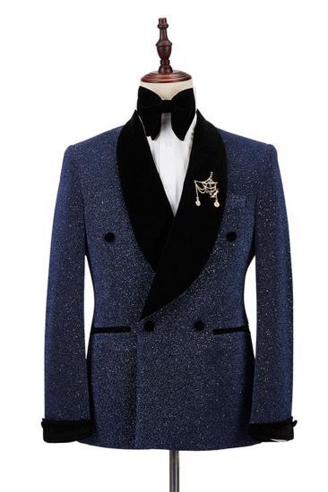 Ricardo Sparkle Dark Navy Black Cape Lapel Double Breasted Wedding Set_1