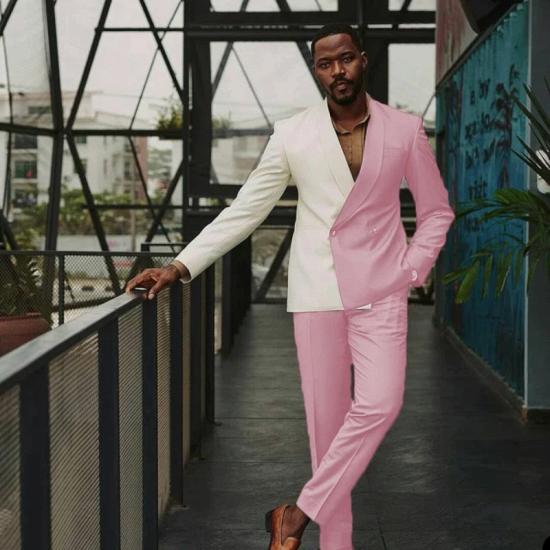 Classical Double Piece Pink Shawl Lapel Double Breasted Prom Two Suits_2