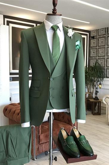 Malcolm Green Three Piece Slim Fit Peaked Lapel Men Suits_1