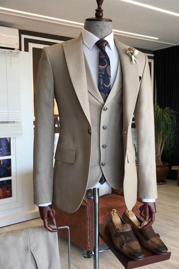 Pete Trendy Light Brown Three Piece One Button Slim Fit Business Men Suit_2