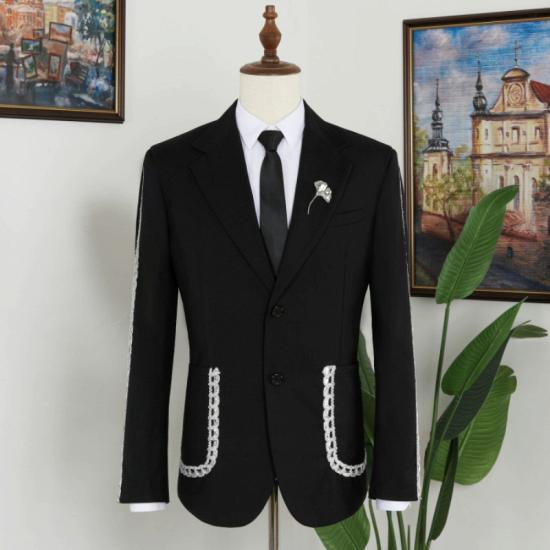 Stylish Black Notch Lapel Slim Fit Mens Prom Two Piece Suit_2