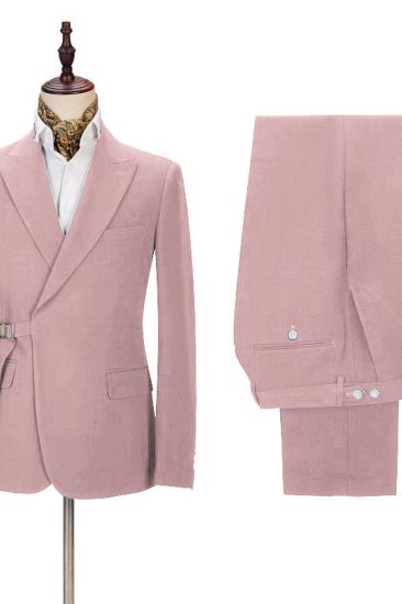 Chic Pink Men Casual Suit For Prom | Buckle Button Formal Groomsmen Suit For Wedding_2