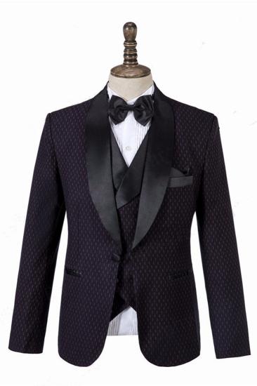 Riley Men Black Shawl Lapel Three Piece Wedding Tuxedo_1