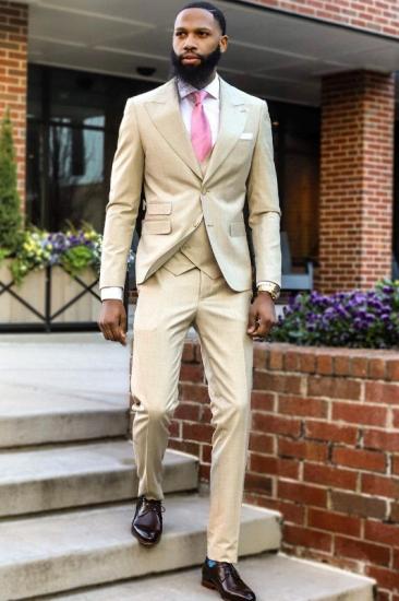 Merlin Newest Champagne Peaked Lapel Three Pieces Prom Suits_1