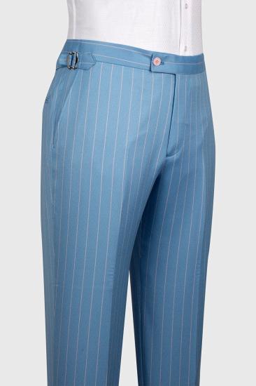 Cheng Gentlemen Blue  Pinstripe Three Piece Business Suit with Waistcoat_4