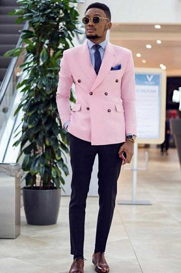 Richard Pink Double Breasted Point Lapel Best Fit Custom Prom Suit_1