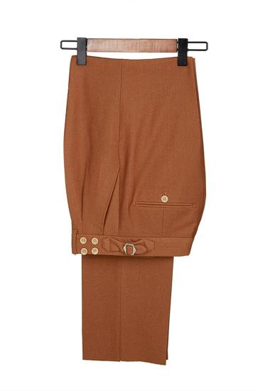 Orange Peak Lapel Three Piece Men Suit With Double Breasted Waistcoat_5