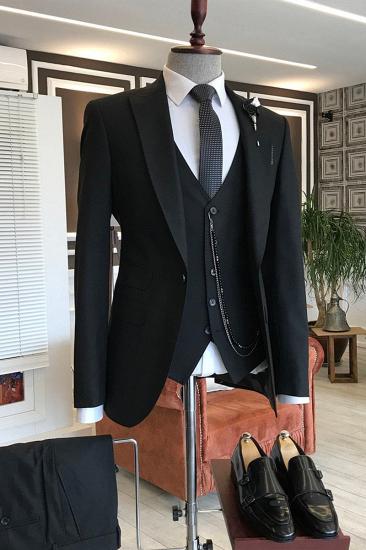 John Heritage Three Piece Black Pointed Lapel Slim Fit Men Formal Suit_1