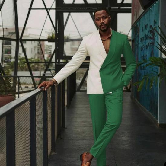Bespoke Double Piece Green Shawl Lapel Double Breasted Prom Two Suits_2