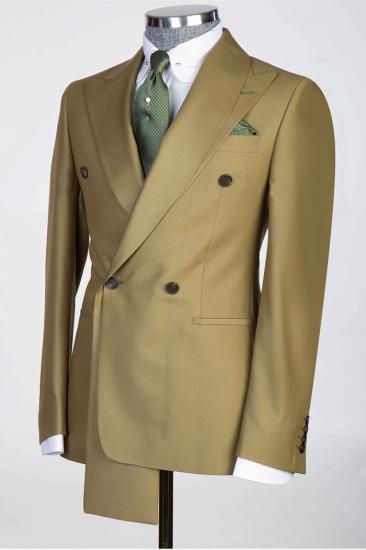 Slim Fit Golden Brown Peak Lapel Double Breasted Prom Two-Piece Suit_2