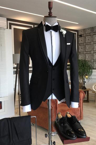 Henry Heritage Three Piece Black Notched Lapel Men Formal Business Suit_2