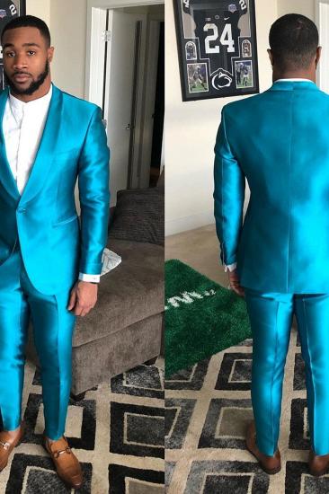 Shiny Blue Shawl Lapel One Button Slim Fit Men For Prom_2