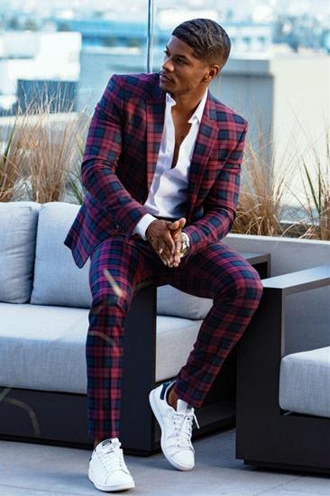 Tshibanda Fashion Plaid Slim Fit Bespoke Prom Men Suit