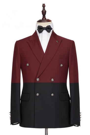 Emmanuel Stylish Burgundy And Black Double Breasted Point Lapel Men For Prom_4