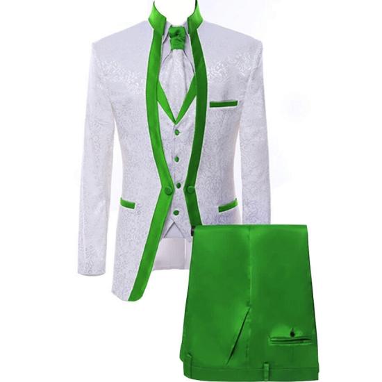 Chic Green Shawl Lapel Jacquard Three Pieces Mens Wedding Suits_2