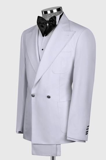 Pure White Peak Lapel Double Breasted Black Seam Men’s Suit_2