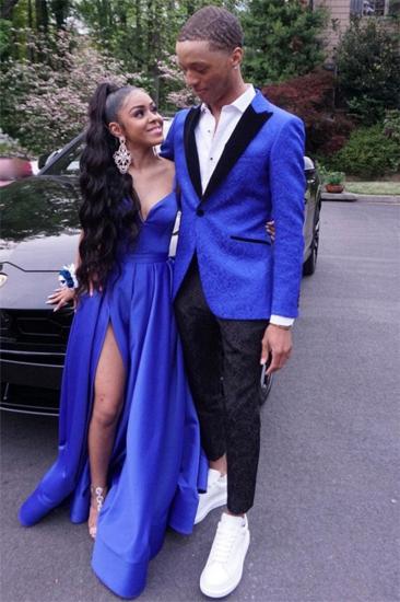 Royal Blue Jacquard One Button Point Lapel Prom Men Suit