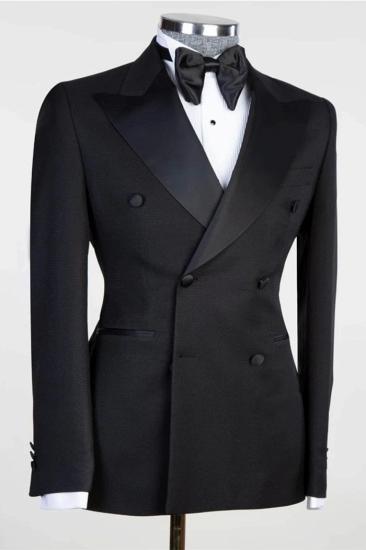 Quincy Black Peaked Lapel Double Breasted Prom Men Suits_2