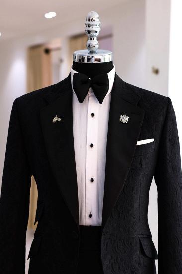 Gentleman Black Notched Lapel Jacquard Two Pieces Prom Suits_2