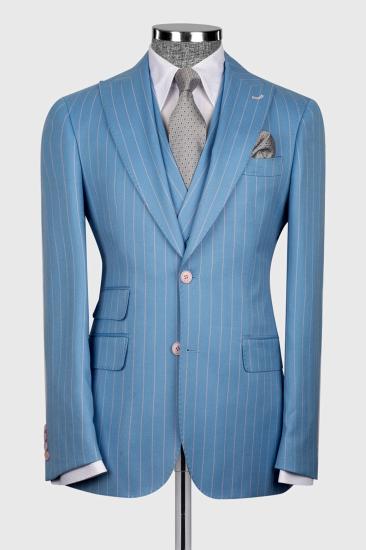 Cheng Gentlemen Blue  Pinstripe Three Piece Business Suit with Waistcoat_3