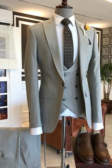 Leo Fashion Light Grey Pointed Lapel Best Men Business Occasion Suit_2
