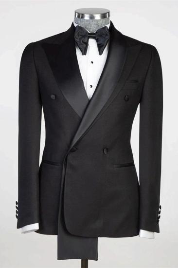 Stylish Black Peaked Lapel Double Breasted Two Pieces Prom Suits