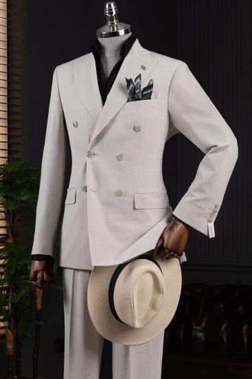Berton Beige Peaked Lapel Double Breasted Prom Suits_1