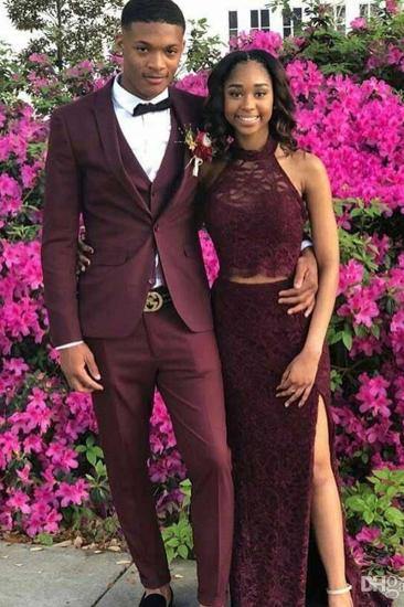 Burgundy Shawl Lapel Men Prom Costume_2