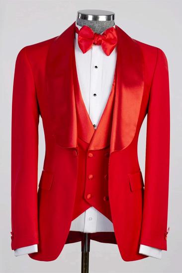 Prescott Red Shawl Lapel Three Pieces Wedding Suits_1