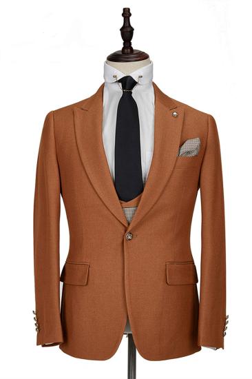 Orange Peak Lapel Three Piece Men Suit With Double Breasted Waistcoat_3
