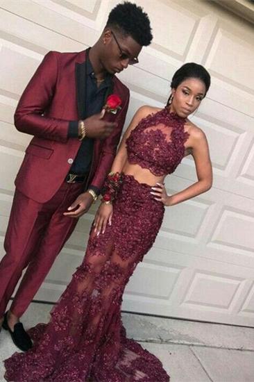 Men Handsome Burgundy Slim Fit Prom Party Suit_2