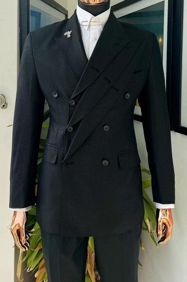 Stylish Three Layers Lapel Black Business Formal Two Piece Suits_2