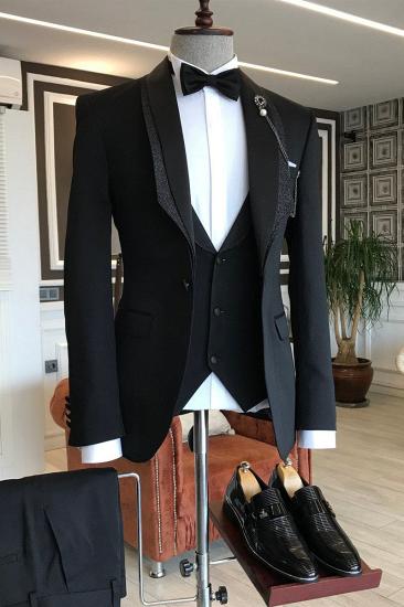 Frederic Handsome Three Piece Black Shawl Lapel One Button Wedding Tuxedo_2