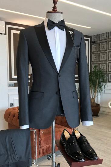 Barnett Classic Black Point Lapel Single Breasted Formal Business Men Suit_1