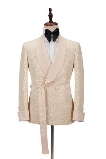 Seth Gold Shawl Lapel Slim Fit Jacquard Wedding Men Suit | Two Suits