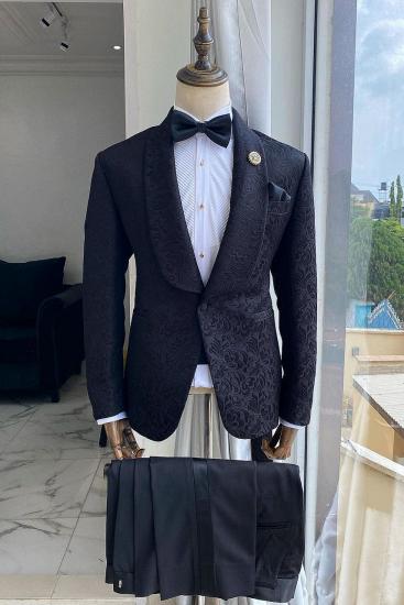 Groom Black Jacquard Wedding Two Piece Suit