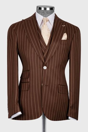 Popular Pinstripe Chocolate Brown Three Piece Business Suit with Waistcoat_3
