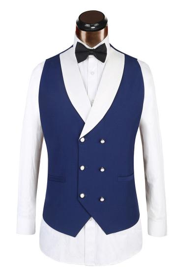 Three Piece Classic White Lapel Edge Banding Formal Blue Men Suit For Wedding_3