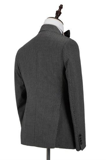Modern Black-and-Gray Cruciform Satin Peak Lapel Double Breasted Men Formal Suit_2