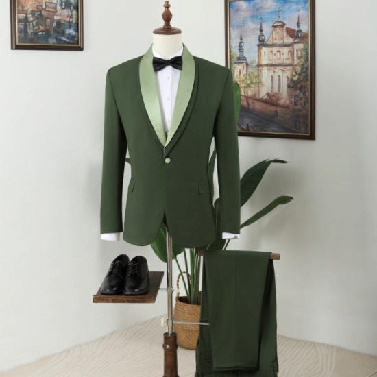 Nat Fashion Dark Green Shawl Lapel Three Pieces Prom Men Suits_4